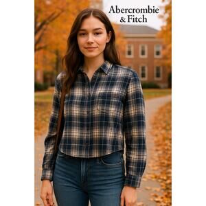 Abercrombie & Fitch Cropped Plaid Flannel Shirt Sz. M